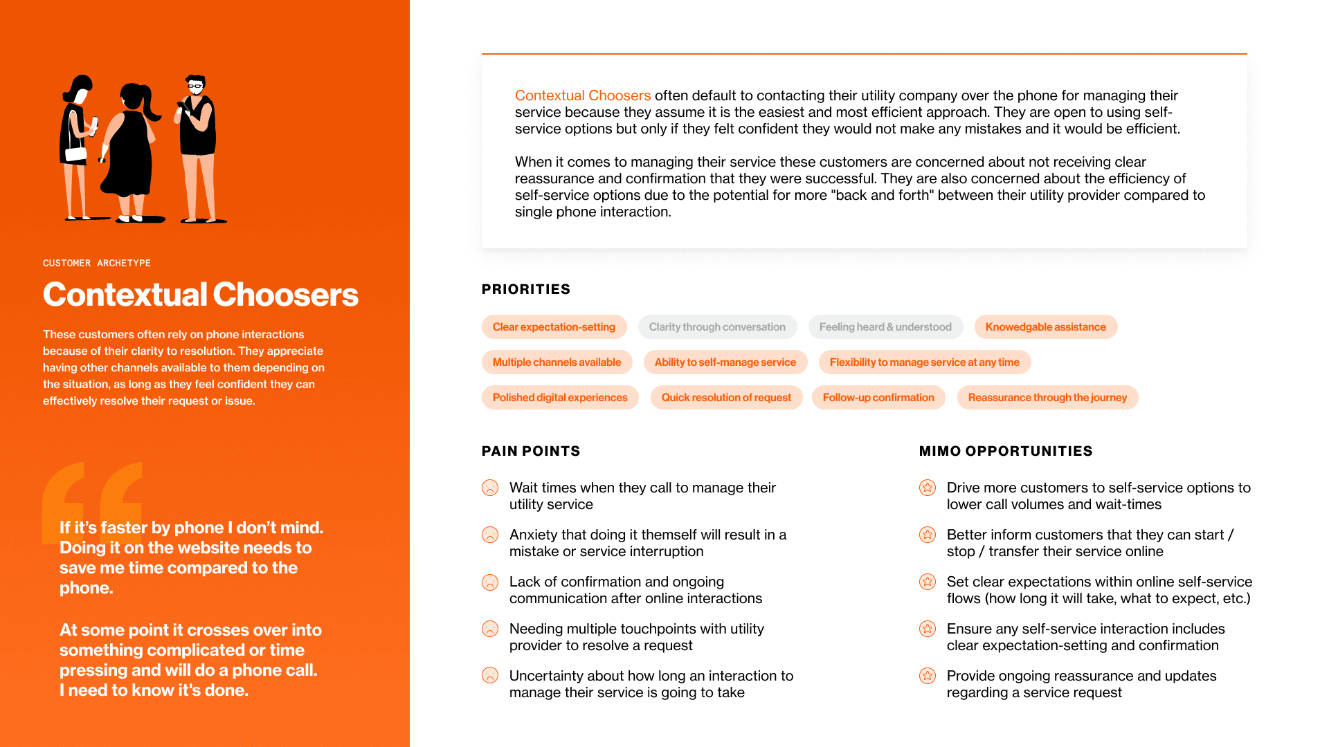 Contextual Choosers archetype with priorities, pain points, and opportunities
