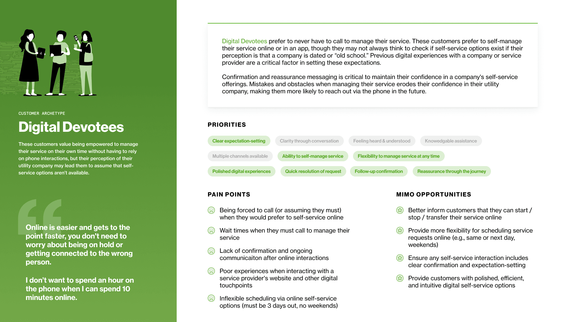 Digital Devotees archetype with priorities, pain points, and opportunities